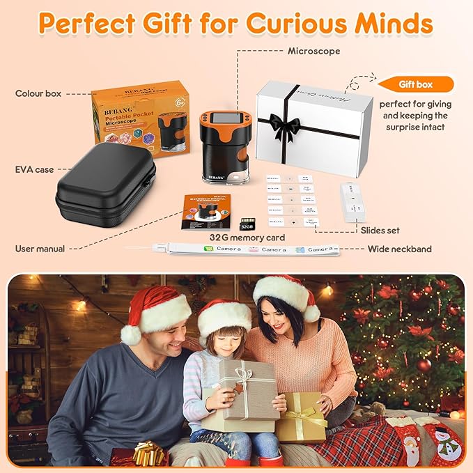 1000X Handheld Microscope for Kids 4K 2.0" Screen Rechargeable Mini Pocket Digital Microscopes w/Slides Kit Portable Edu Gift Age 4-6 8-12 Children Students-BubblyBeeBaby