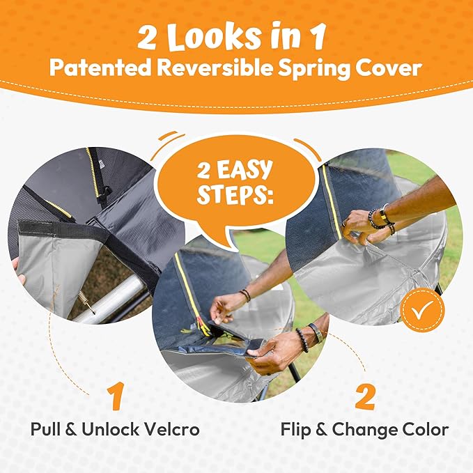 JUMPZYLLA Trampoline Outdoor 8FT 10FT 12FT 14FT 15FT 16FT with Enclosure and Ladder, ASTM Approved Recreational Trampoline for Kids and Adults, Anti-Rust Coated Frame-BubblyBeeBaby