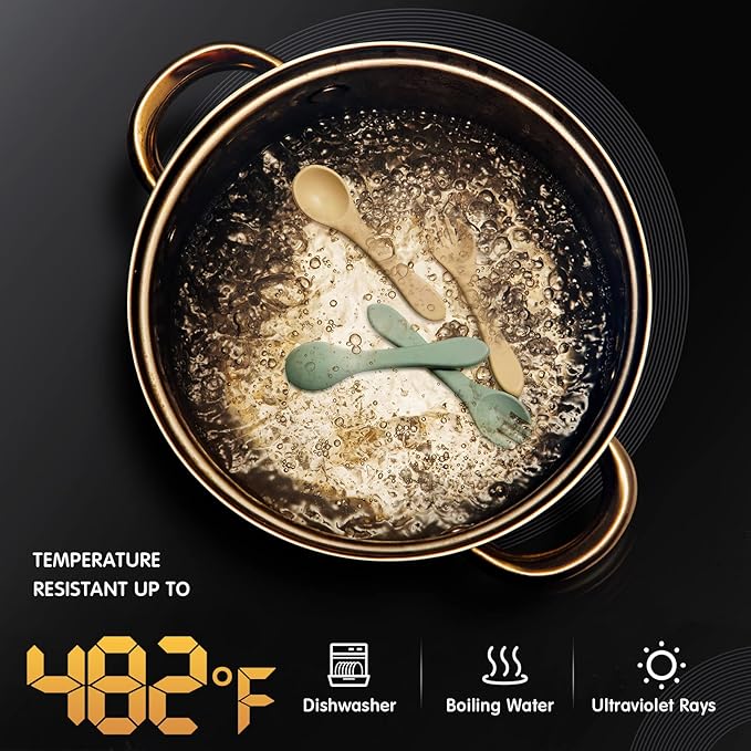 10 Pieces Baby Led Weaning Spoons and Forks Set Infant Silicone Spoon First Self Feed Baby training Utensils for Toddler First Stage Feeding Supplies for Kids Over 6 Months, 5 Pairs (Classic Colors)-BubblyBeeBaby