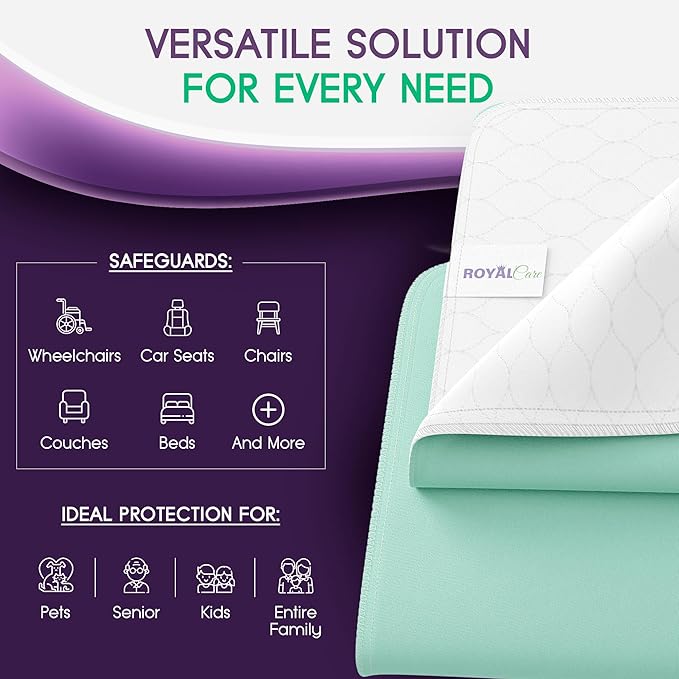 Incontinence Bed Pads - Reusable Waterproof Underpad Chair, Sofa and Mattress Protectors - Highly Absorbent, Machine Washable - for Children, Pets and Seniors (34x52 (Pack of 2), Green)-BubblyBeeBaby