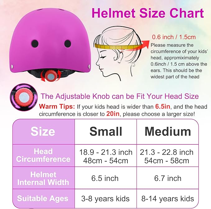 Kids Bike Helmet with DIY Stickers and Knee Pads Elbow Pads Wrist Guard Set for Ages 3-8-14 Toddler Boys Girls Helmet for Roller Skates Cycling Skateboarding Bicycle Scooter-BubblyBeeBaby
