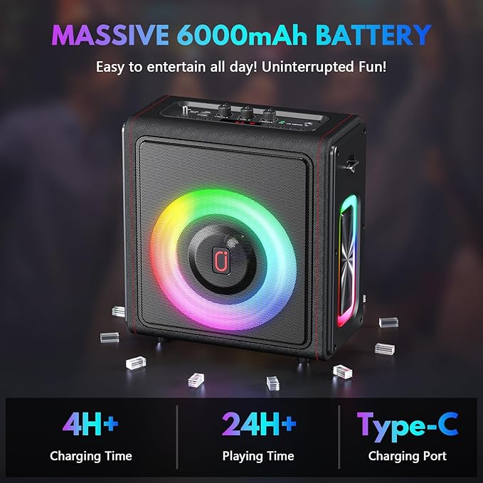 Karaoke Machine with 3 Wireless Mics | Bluetooth 5.3 Speaker with Echo Adjustment & Auto Pitch Correction | PA System with RGB Lights, Supports TV/TF Card/USB/AUX/Live/REC for Home Parties-BubblyBeeBaby