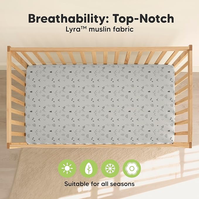 KeaBabies 2-Pack Muslin Crib Sheets for Boys, Girls - 100% Organic Cotton Fitted Baby Crib Mattress Sheet, Soft Breathable Standard Toddler Bed Cover Bedding Set, Neutral, Durable 52x28 (Woodland)-BubblyBeeBaby