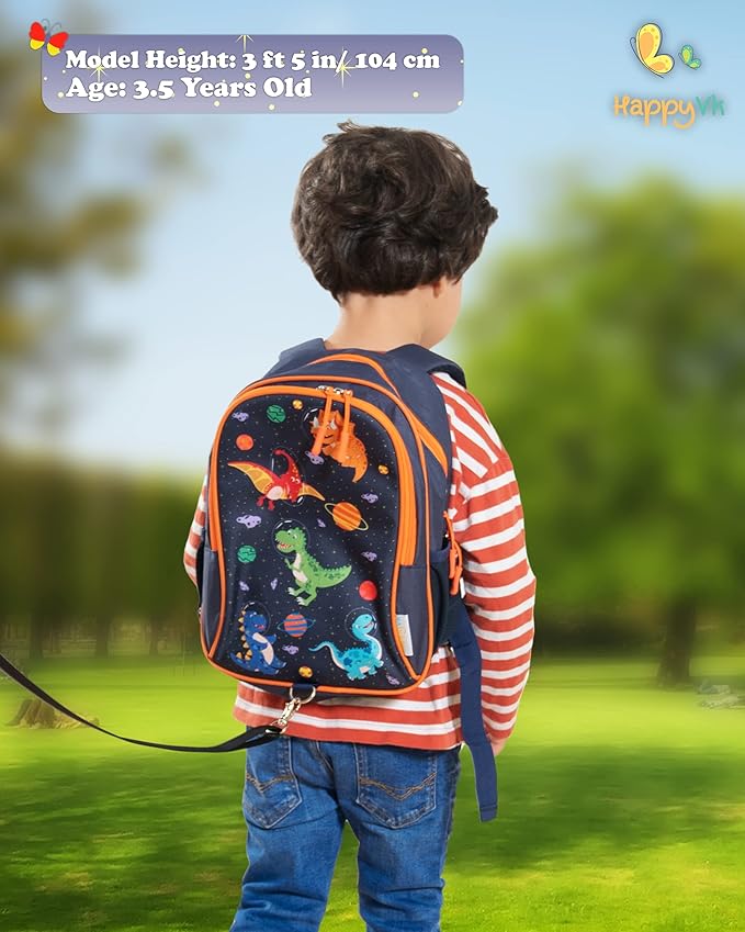 HappyVk- Backpack with Leash for Kids-Anti Lost Walking Toddler Leash-Dinosaur design-for 1-4 Years Old Boys, Girls-BubblyBeeBaby