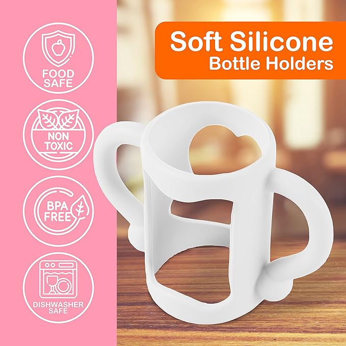 (3-Pack) Bottle Handles for Dr Brown Baby Bottles with Easy Grip Handles to Hold Their Own Bottle - BPA-Free Soft Silicone (White Pink Orange)-BubblyBeeBaby