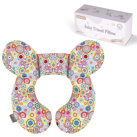 KAKIBLIN Baby Neck Pillow, Upgraded Baby Support Pillow,Baby Neck Support Pillow for Carseat, Newborn Neck Support for Car Seat,Pushchair,Travel (Flower)-BubblyBeeBaby