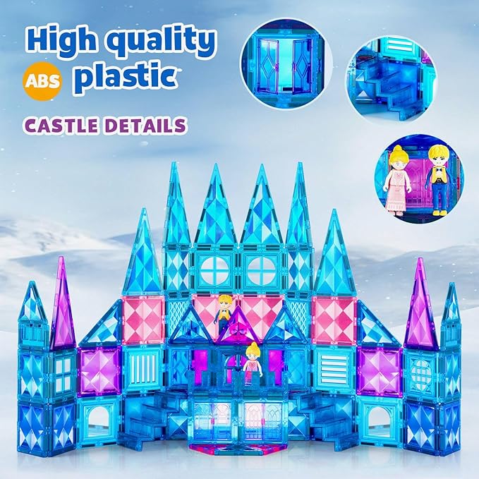 102PCS Ice Castle Magnetic Tiles, 3D Building Blocks STEM Educational Kids Toys for Pretend Play, 3 4 5 6 7 8 Year Old Birthday Gifts for Boys and Girls, Preschool Learning Toys for Birthday-BubblyBeeBaby