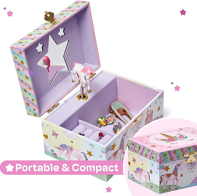 Jewelkeeper Girls Musical Jewelry Box - Durable Pine Fiberboard with Violet Lining - Kids Jewelry Box - The Beautiful Dreamer Tune - Gifts for Girls - Unicorn Jewellery Box - 6x4x3.5in-BubblyBeeBaby