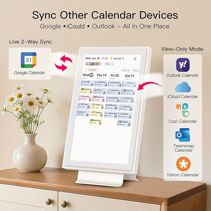15.6 Inch Digital Calendar, Full HD Touchscreen Smart Planner for Family Schedules - Wall & Desk Mount, Great for Seamless Daily Planning & Household Organization, with LED Reminder Light-BubblyBeeBaby