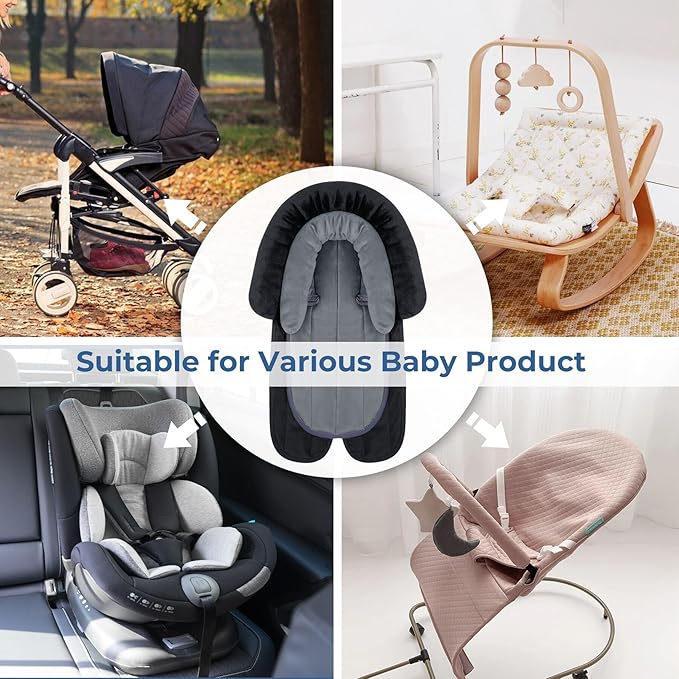 COOLBEBE New 2-in-1 Babybody Supports for Baby Newborn Infants - Extra Soft Stroller Cushion Pads Car Seat Insert, Seasons, Black-BubblyBeeBaby