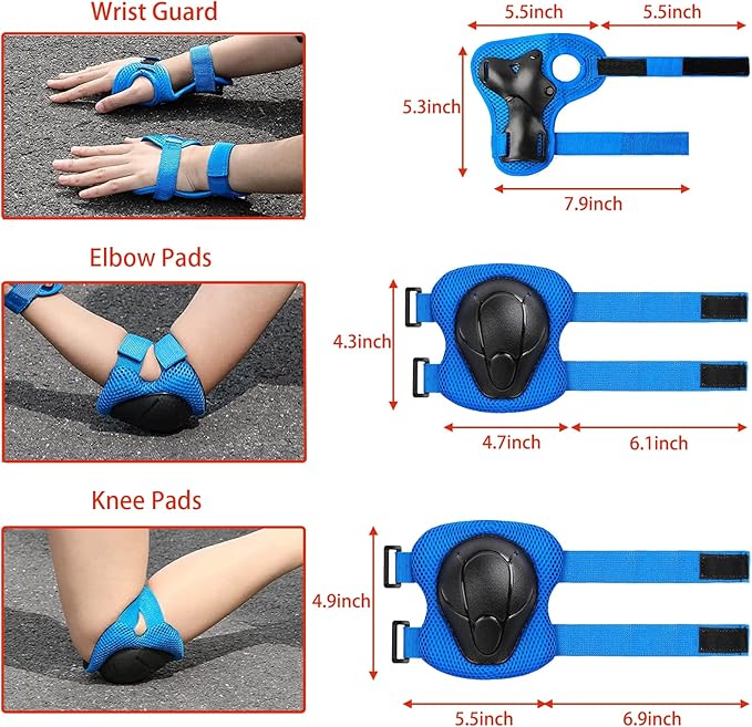 Kids Bike Helmet Set Adjustable for Children, Boys, Girls and Teenagers Aged 3-8 Years Includes Elbow, Knee, Wrist Guards Children's Helmet Protection Set for Bikes SkateboardsRollerskates-BubblyBeeBaby