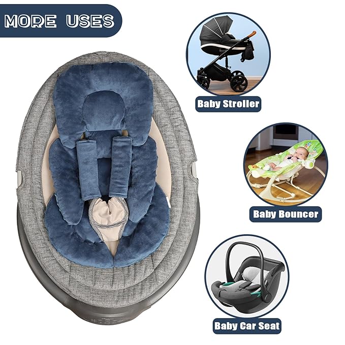 Infant Car Seat Insert Head and Body Support, GFU Reversible Newborn Insert for Carseat with Strap Pads, Soft Stroller Cushion Pillow Insert for Boys and Girls, Fits for Stroller, Swing, Blue-BubblyBeeBaby