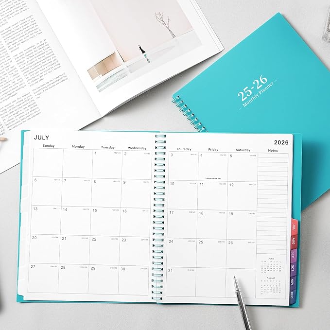 2026 Monthly Planner - JUL 2025 - DEC 2026, Academic Planner 2026, 18 Monthly Calendar with Colorful Tabs, Waterproof Cover (Blue, 8" x10", Notes)-BubblyBeeBaby
