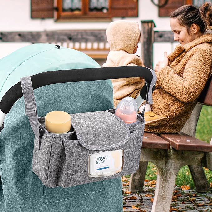 Accmor Universal Stroller Organizer with Insulated Cup Holder and Shoulder Strap, Stroller Bag Caddy Organizer Stroller Accessories for Uppababy, Baby Jogger, Nuna, Doona, Britax Strollers-BubblyBeeBaby