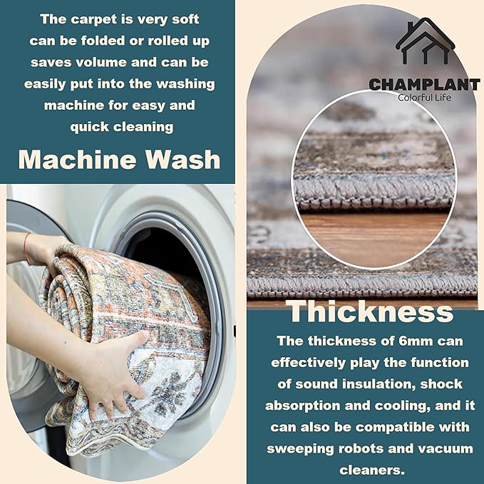 2'x3' Deep Khaki Area Rug Washable Door Mat Vintage Distressed Doormat Indoor Entrance Traditional Thin Floral Print Non Slip Carpet for Kitchen Bathroom Bedroom Living Room-BubblyBeeBaby