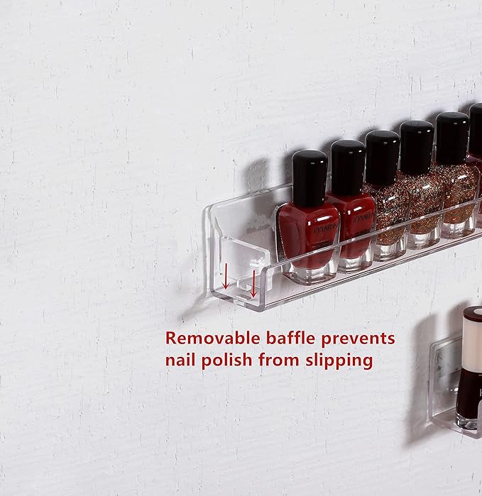 IEEK 4 PCS Floating Invisible Kids Bookshelf Wall Mounted Nail Polish Rack,Clear Acrylic Picture Ledge Vinyl Record Display Shelf Nail Polish Holder with Removable Anti-Slip End Inserts,15 inch-BubblyBeeBaby