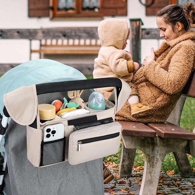 Accmor Universal Stroller Organizer with Insulated Cup Holder Detachable Phone Bag and Shoulder Strap,Stroller Bag Caddy Organizer Fits for Uppababy, Baby Jogger, Britax Strollers-BubblyBeeBaby