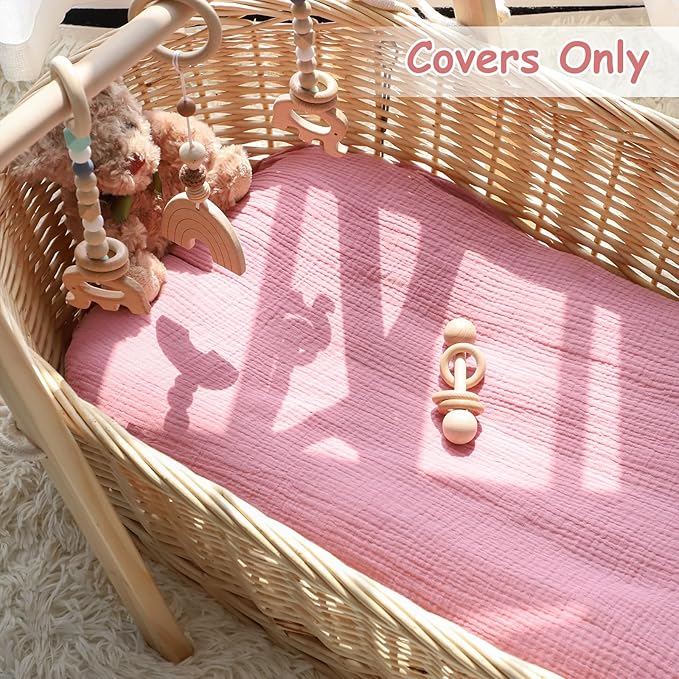 Hooyax Baby Lounger Cover 2 Pack - 100% Muslin Cotton Newborn Lounger Pillow Covers Only, Soft Breathable Infant Lounger Cover with Reinforced Stitching, Fits Most Standard Baby Loungers (Grey Pink)-BubblyBeeBaby