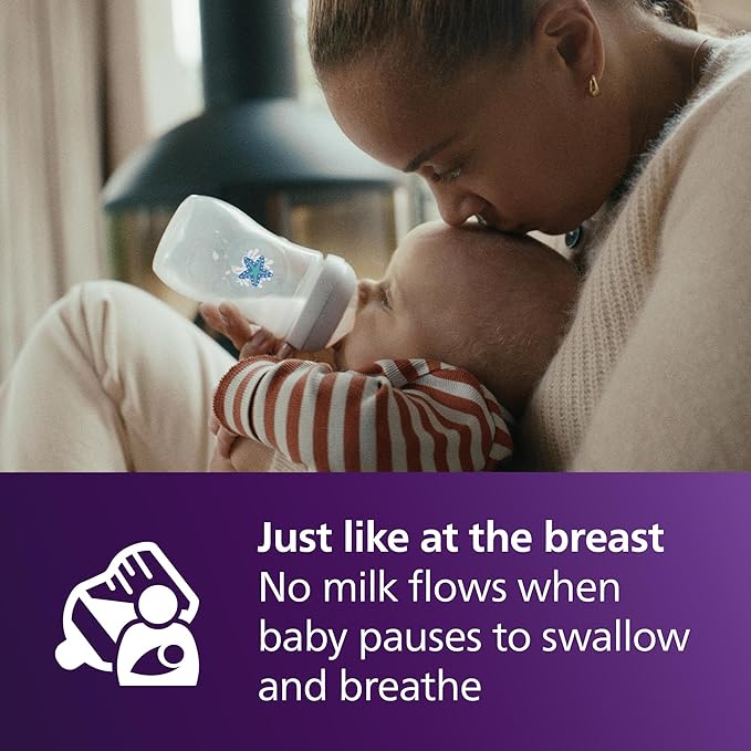 Philips Avent Natural Baby Bottles with Natural Response Nipples (Medium Flow, Flow 3), with Seahorse and Starfish Design, 9oz, 4-Pack, SCY903/68-BubblyBeeBaby