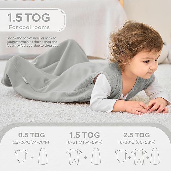 JELLYMONI Fleece Baby Sleep Sack 18-24 Months, 2 Pack 1.5 TOG Baby Wearable Blanket Winter Infant Sleeping sack with 2-Way Zipper, Warm Toddler Sleep Sack-BubblyBeeBaby