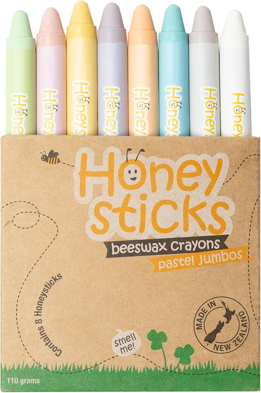 Honeysticks Jumbo Crayons (8 Pack) - Pastel Colored Non Toxic Crayons - 100% Pure Beeswax and Food Grade Colors - Large, Easy to Hold and Use - Preschool Art Supplies for Toddlers/Kids 3-5, 4-8-BubblyBeeBaby