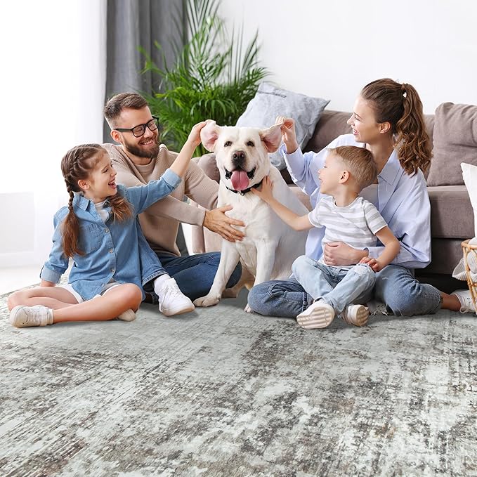 10x14 Area Rugs Large Living Room Rug Washable: Modern Abstract Rug Indoor Modern Carpet Non Slip for Dining Room Bedroom Nursery Home Office Brown Grey-BubblyBeeBaby