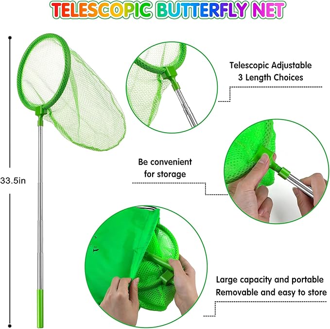 INNOCHEER Kids Explorer Kit & Bug Catcher Kit & Safari Costume Kit, Outdoor Exploration Set with Hat, Vest, Butterfly Net and Bugs Book for Boys Girls 3-12 Years Old (Camouflage Green)-BubblyBeeBaby