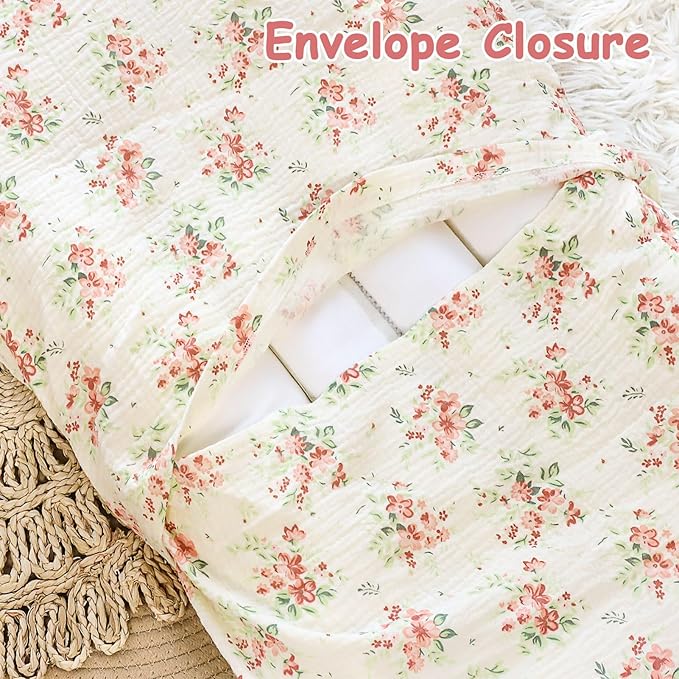 Hooyax Baby Lounger Cover 2 Pack - 100% Muslin Cotton Newborn Lounger Pillow Covers Only, Soft Breathable Infant Lounger Cover with Reinforced Stitching, Fits Most Standard Baby Loungers (Floral)-BubblyBeeBaby