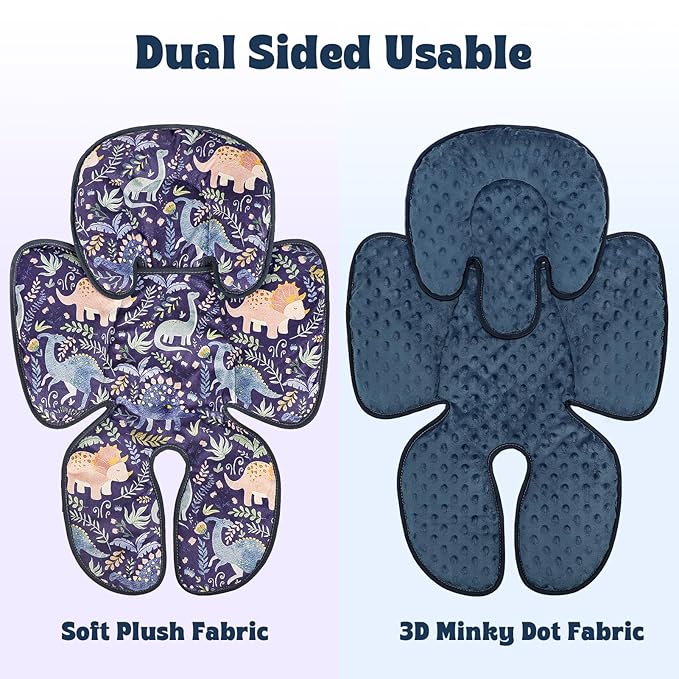 Pea Pod Infant Car Seat Insert 2-in-1 Baby Car Seat Head & Body Support for Newborn Girl Reversible 3 Layer Warm Preemie Carseat Stroller Cushion Headrest with Soft Minky Dot Fabric, Cute Dinosuar-BubblyBeeBaby