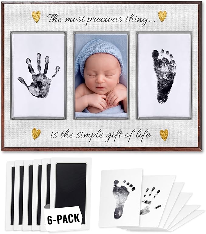 Inkless Hand and Footprint Kit, Baby Keepsake Plaque & Baby Shower Gifts - Ideal as Mom To Be Gift, Nursery Picture Frames, Clean Touch Hand and Footprint Kit (Style 2 - Design 6)-BubblyBeeBaby