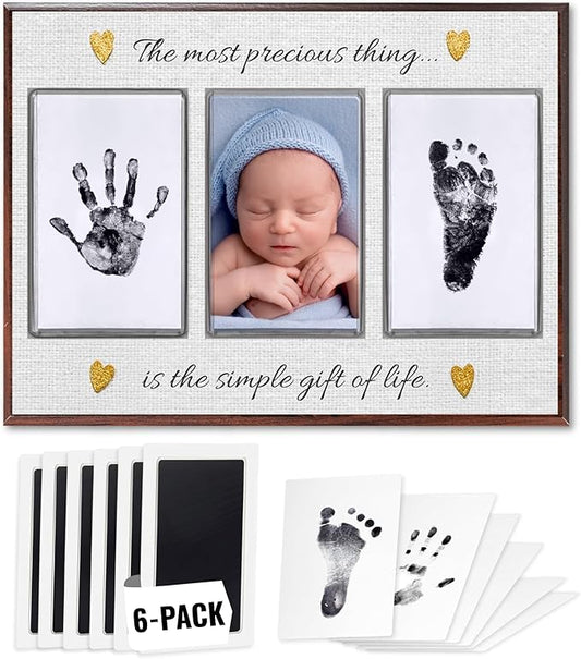 Inkless Hand and Footprint Kit, Baby Keepsake Plaque & Baby Shower Gifts - Ideal as Mom To Be Gift, Nursery Picture Frames, Clean Touch Hand and Footprint Kit (Style 2 - Design 6)-BubblyBeeBaby