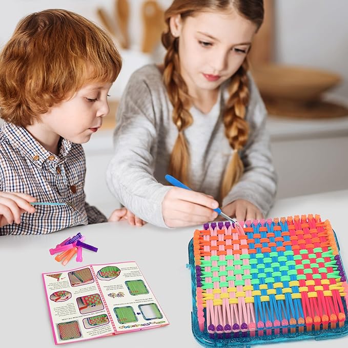 IQKidz Weaving Loom Kit Toys, DIY Arts and Crafts for Kids and Adults, Ideal Gifts for Girls Ages 5 6 7 8-12 13, Easy Potholder Loom Knitting Activity for Beginners, 224 Craft Loops-BubblyBeeBaby