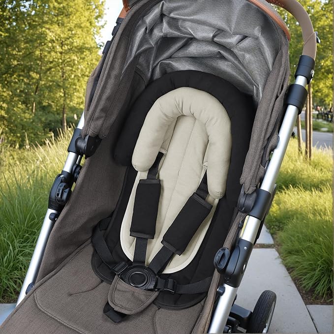 COOLBEBE Upgraded Babybody Support & Strap Covers Set for Newborn Infant Toddler - Extra Soft Breathable Car Seat Insert Cushion Pad, Perfect for Carseats, Strollers, Swing, Black-BubblyBeeBaby