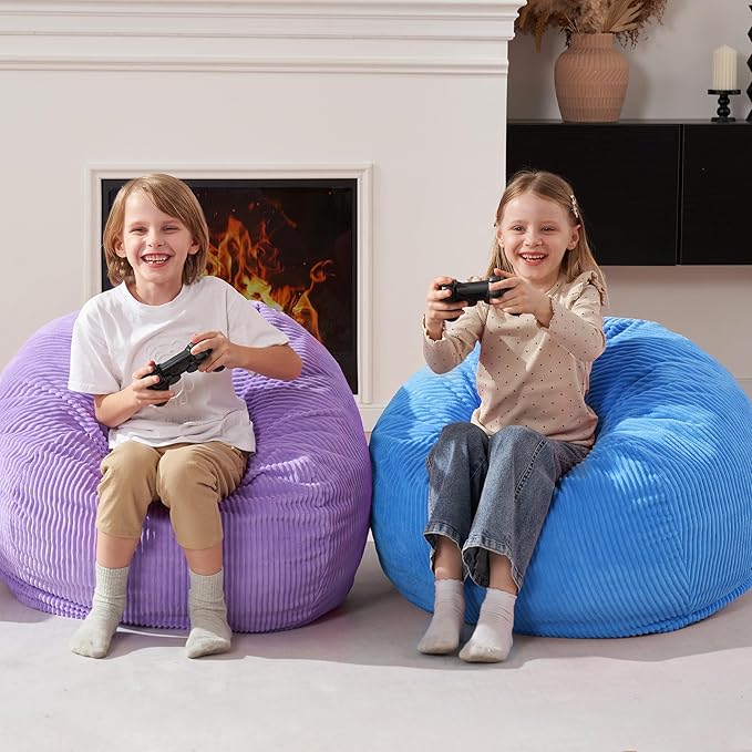 Homguava 2FT Bean Bag Chair,Teardrop Bean Bags Small Beanbag Chair with Memory Foam Filled and Ultra Soft Corduroy Cover for Living Room, Bedroom (Small,Purple)-BubblyBeeBaby