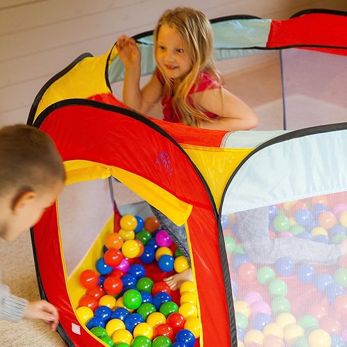 Kids Ball Pit Pop Up Large Tent for Toddlers - Indoor & Outdoor Gift Toys for Infants Girls & Boys, Baby Playpen with Zippered Storage Bag, 200 BallPit Balls Included-BubblyBeeBaby