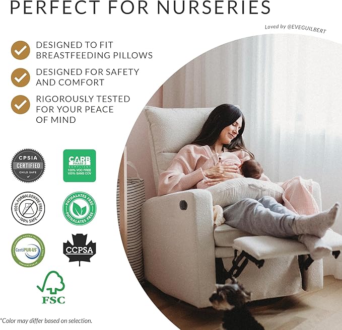 Jaymar Arya Modern Nursery Glider Recliner Chair – Cozy Nursing Chair with 360° Swivel for New Parents, Gentle Motion, Compact Design, High Back & Low Armrests, Canadian Made (Ivory/Nubia Fabric)-BubblyBeeBaby
