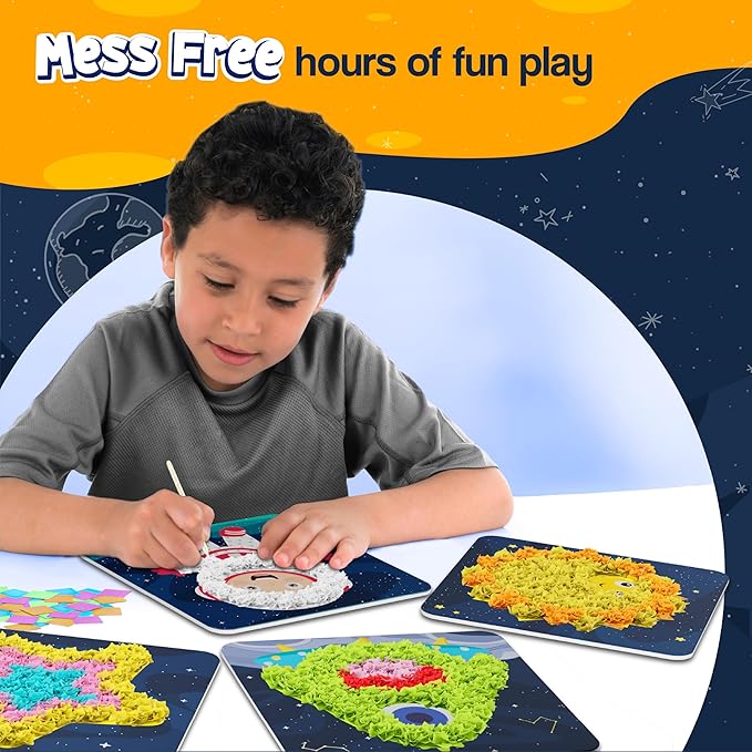 jackinthebox Poke Poke Art for Kids – Space Theme, Mess-Free Fabric Art and Craft, Flower Pressing Kits, Gift for Kids, Toys for Girls and Boys Ages 4 5 6 7 8-BubblyBeeBaby