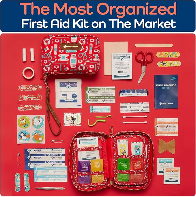 KeepGoing Travel First Aid Kit for Kids – 130 Pc. for Car, Home, Purse, Diaper Bag & Backpack with Latex-Free Bandages - Mini First Aid Kit Travel Size TSA-Approved-BubblyBeeBaby