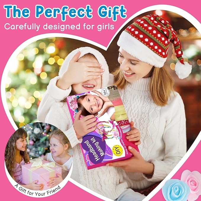 Headband Making Kit for Girls, DIY Hair Accessories Craft Set Make 12+ Fashion Headbands for Kids 5-12, Art Supplies with Ribbons & Charms, 5 Year Old Girl Birthday Gift Ideas, Girls Fashion Gift-BubblyBeeBaby