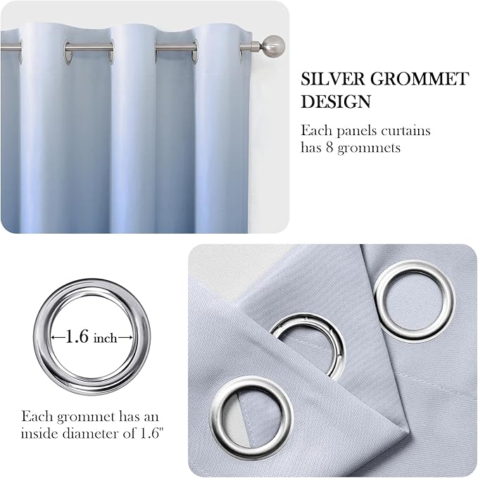 HOMEIDEAS Navy Blue Ombre Blackout Curtains 52 X 96 Inch Length Gradient Room Darkening Thermal Insulated Energy Saving Grommet 2 Panels Window Drapes for Living Room, Bedroom-BubblyBeeBaby