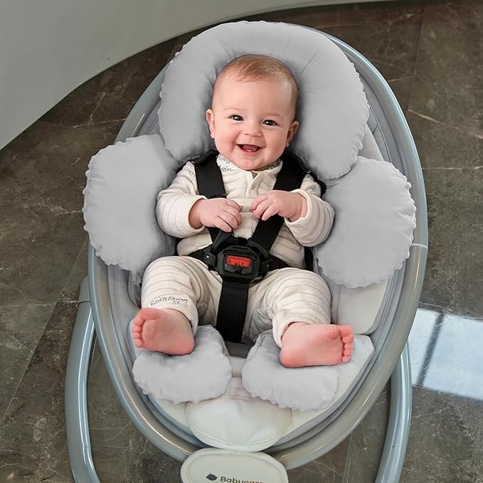 Pro Goleem Infant Car Seat Head Neck Body Support, Ultra-Soft Minky and Microfiber Newborn Car Seat Insert, Perfect for Car Seat, Stroller, 2-in-1 Reversible, for Boys and Girls, Gray-BubblyBeeBaby