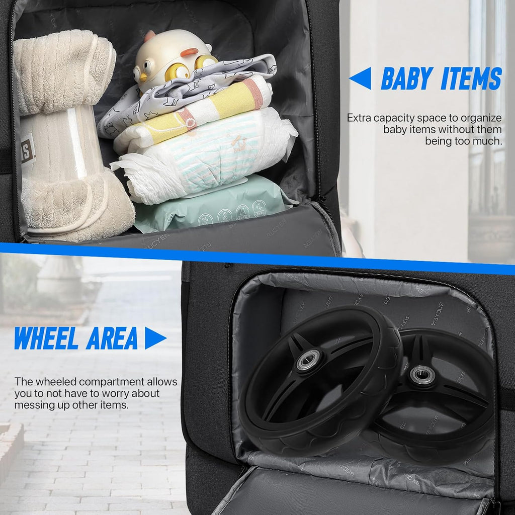 Padded Stroller Travel Bag with Wheels, Compatible with Nuna Mixx Next, UPPAbaby MINU V2 and MINU, Padded Stroller Storage Bag for Airplane, Foldable Gate Check Stroller Bag with Dual Handles