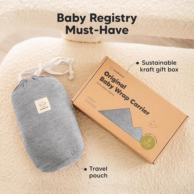 KeaBabies Baby Wrap Carrier - All in 1 Original Baby Carrier Newborn to Toddler Sling, Easy to Wear, Hands Free Bonding, Lightweight, Breathable Infant Wraps (Classic Gray)-BubblyBeeBaby
