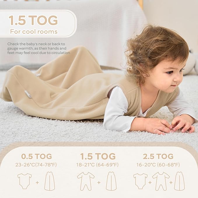 JELLYMONI Fleece Baby Sleep Sack 18-24 Months, 2 Pack 1.5 TOG Baby Wearable Blanket Winter Infant Sleeping sack with 2-Way Zipper, Warm Toddler Sleep Sack-BubblyBeeBaby