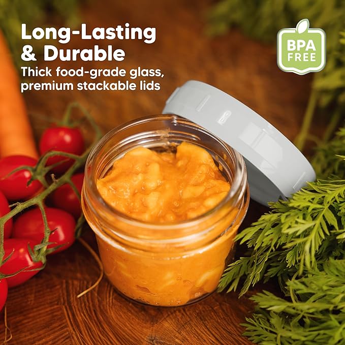KeaBabies 6pk 4oz Glass Baby Food Containers with Lids - Leak-Proof, Microwavable Small Glass Jars, Baby Purees & Toddler Snack Storage Containers, BPA-Free, Dishwasher & Freezer Safe(Slate)-BubblyBeeBaby