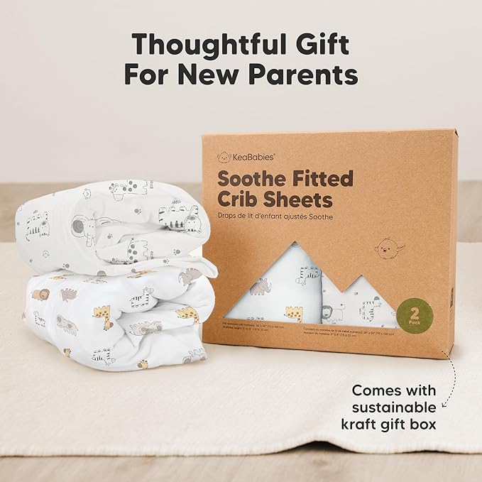 KeaBabies 2-Pack Organic Crib Sheets for Boys, Girls - 52x28 Fitted Crib Mattress Sheet Neutral, Breathable Jersey Cotton Cover for Baby Bed, Toddler Mattress, Soft & Cute Prints (KeaSafari)-BubblyBeeBaby