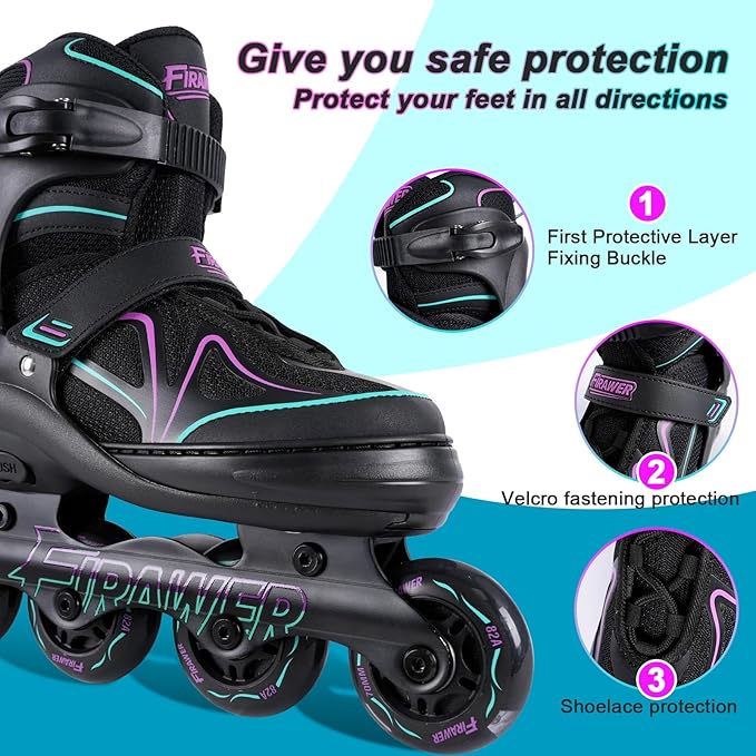 Kids Adjustable Inline Skates Ages 4-12, Youth Inlie Skates for Girls Boys 5-8 8-12 with Full Light Up Wheels, Beginner Women Adult Skates-BubblyBeeBaby