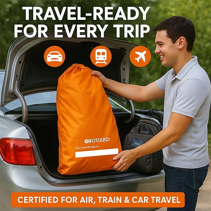ONGUARD Waterproof Single and Double Stroller Bag for Airplane - Travel Stroller Cover for Air Travel and Storage - Gate Check Bag Backpack- Baby Airplane Essentials - Orange-BubblyBeeBaby