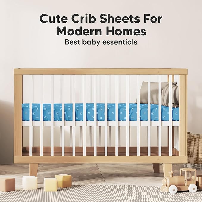 KeaBabies 2-Pack Organic Crib Sheets for Boys, Girls - 52x28 Fitted Crib Mattress Sheet Neutral, Breathable Jersey Cotton Cover for Baby Bed, Toddler Mattress, Soft & Cute Prints (KeaPixel)-BubblyBeeBaby