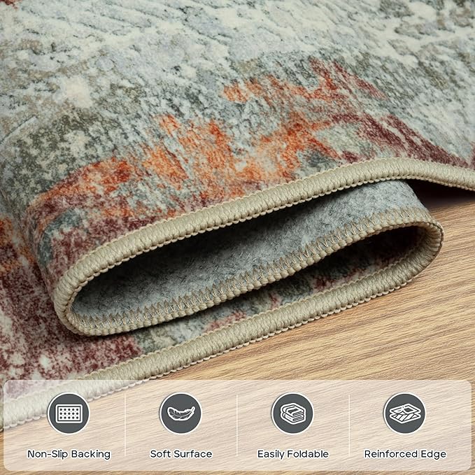 10x14 Area Rugs Large Living Room Rug Washable: Modern Abstract Rug Indoor Modern Carpet Non Slip for Dining Room Bedroom Nursery Home Office Red Brown-BubblyBeeBaby